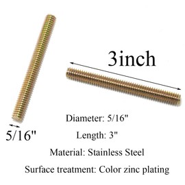 Pro Bamboo Kitchen 8pcs Color Zinc Full Thread Screw 5/16x3 Stainless Steel Full Thread Rod for Furniture Mounting Assembly Fastening