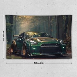 FeoYoed Tapestry Wall Hanging Aesthetic Decoration For Bedroom Living Room Wall Art Tapestries Green Jdm Car R35 Forest Static Sunlight 40"x60"