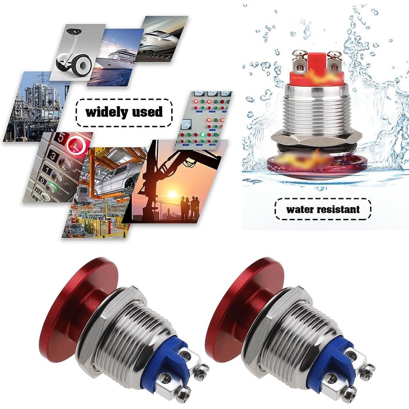 2Pcs Mushroom Head Button Switch Waterproof Push Button Switch Aluminum