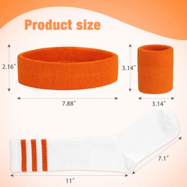 ONUPGO 5 Pieces Striped Sweatband and Socks Set, Striped Headband Sweatbands, Striped High Socks for Men, Women, Sports and 80s Party (Orange)