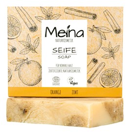 Meina Natural Cosmetics - Natural Soap, Organic Soap with Orange and Cinnamon without Palm Oil, Certified, Vegan, Sustainable, Handmade, Like a Solid Shower Gel - 100 g