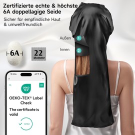 Umisleep 22 Momme 100% Mulberry Silk Sleep Cap, Double-Sided, Soft Night Cap for Voluminous Hair, Breathable, Adjustable Wide Band, Black, black