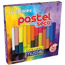 Gises Pastel Escolar Mussa Caja con 24 gis pastel de Colores. Estuche Gises Pastel 24 colores. Ideal para Estudiantes y aficionados. Buena pigmentación