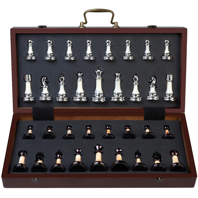 Deluxe Chess Set 16.5'' Wooden Large Folding Chess Board Game