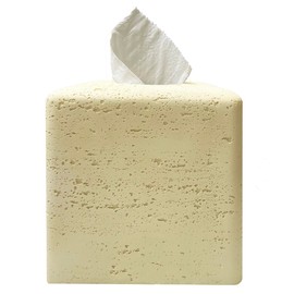 Huitony Marble Tissue Box Cover Square Decorative Stone Klenex Box Holder for Bathroom & Living Room with Handcrafted Texture (Beige Yellow)