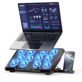 Almohadilla de refrigeración para laptop con 12 ventiladores silenciosos, portátil y delgada para laptop de 12-17.3 pulgadas, soporte de enfriamiento 