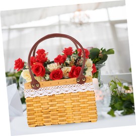 jojofuny 1pc Rattan Woven Storage Basket Handles Portable Vegetable and Flower Basket for Organizing Home Essentials Rustic Style Decorative and Practical Design