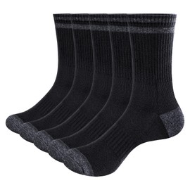 YUEDGE Men's Socks, Sweat Absorbent, Breathable, Odor Resistant, Work Socks, Solid, Cotton, Cushioned, Crew Socks, Comfortable 9.8 - 10.6 inches (25 - 27 cm), Black