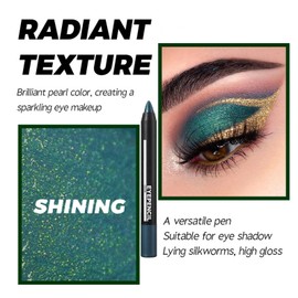 Green Shimmer Eyeshadow Stick, Jungle Green Eye Shadow Pencil, Creamy Metallic Glitter Eye Makeup Crayon, Deep Blue Color Highlight Brightener Pen, Smooth High Pigmented Eyeliner