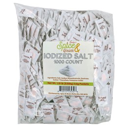 Gourmet Single Serve Iodized Salt Packets | By Dasher's Spice & Beans | 1000 Count