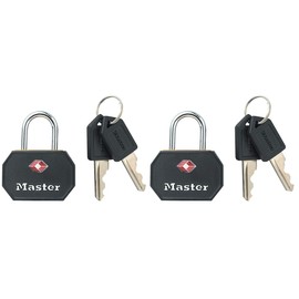 Master Lock 4681EURTBLK Pack of 2 Key Travel Padlocks TSA Certified, Black, 4 x 3 x 2,2 cm