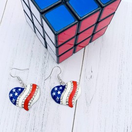 America Earrings - USA Earrings - Patriotic Earrings for Women - 4th of July Earrings (Heart Earrings)