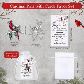 Jexine 240 Pcs Cardinal Pin Sets Include 80 Red Cardinal Brooch Pins, 80 Memorial Cards, 80 Organza Gift Bags Those We Love Do Not Go Away Poem Cards Funeral Gifts for Guests(Elegant)