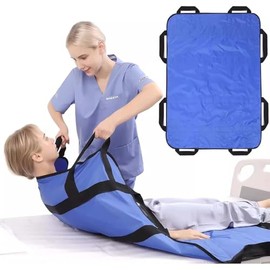 Manta de Traslado Reutilizable Impermeable con 8 Asas - Colchón de Posicionamiento para Pacientes, Ancianos y Discapacitados, 150 kg Capacidad (Azul, 120x100 cm)