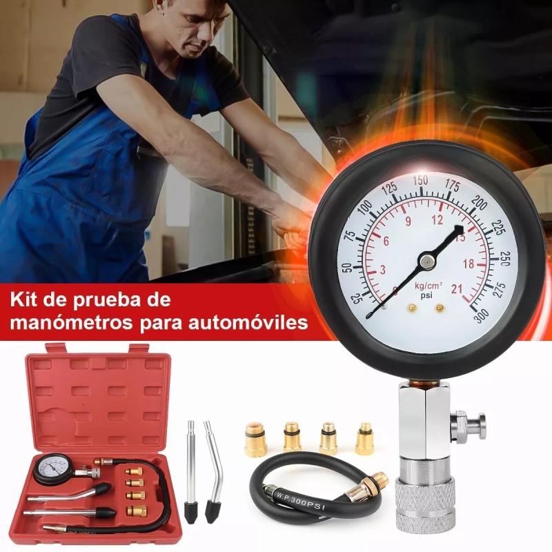 BSOON Medidor Compresión Cilindro Motor Gasolina Manómetro Presión