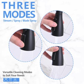 DLymtrx Kitchen Faucet Head Replacement with 9 Adapters, 3-Function Spray Nozzle for Kitchen Faucets, Pull-Down Sink Sprayer Compatible with Delta, Kohler, Moen Faucets, Matte Black