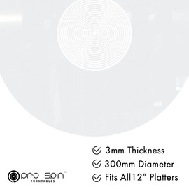 PRO SPIN Clear Acrylic Turntable Mat - Platter Slipmat for 12" Vinyl Vintage Record Player - Antistatic Cover, Reduces Noise & Sounds from Static & Dust - Tighter Bass Quality, Record Player Mat