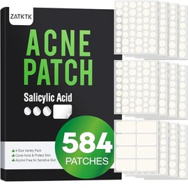 Pimple Patches for Face, 584 Count Hydrocolloid Acne Patches with Salicylic Acid, Bulk Pimple Stickers for Zit Breakouts and Blemishes, 4 Sizes, Fast Absorbing Spot Patch