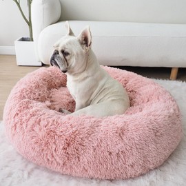 Donut Bed + F R E E Removable Cooling mat, Calming Dog Bed, Washable, Ideal for Small to Large Dogs and Cats & Round Dog Bed, Multiple Sizes,Pink,Combo Small (23" L x 23" W x 7" Th)