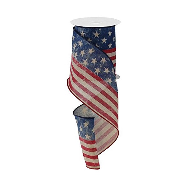 Stars & Stripes Flag Wired Edge Ribbon - 4" x