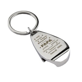 Bottle Opener Keyring with Engraving "Eigenschaften eines Papa" - Chrome - as a Gift for Father's Day, Birthday or Christmas