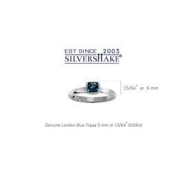 Silvershake Genuine Cushion Cut London Blue Topaz 925 Sterling Silver Stack Stackable Solitaire Ring Size 9.5