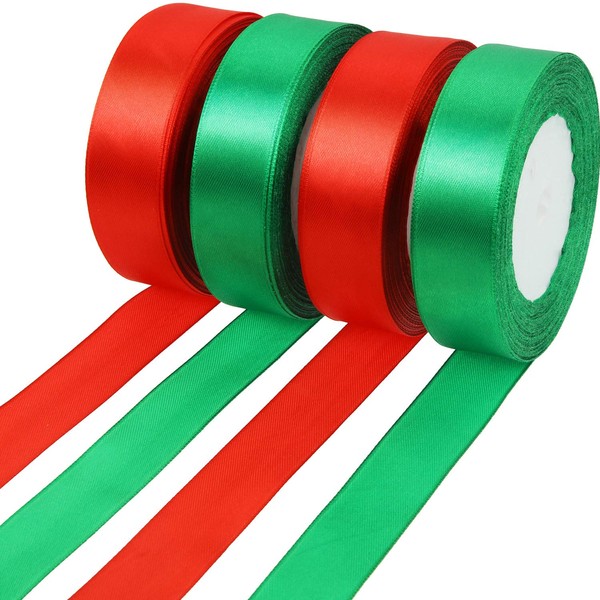 100 Yards Christmas Ribbons Gift Wrapping Ribbons Christmas Satin Ribbons for Wedding Wrapping Sewing Bow Wreath DIY Craft (25 mm, Red and Green)
