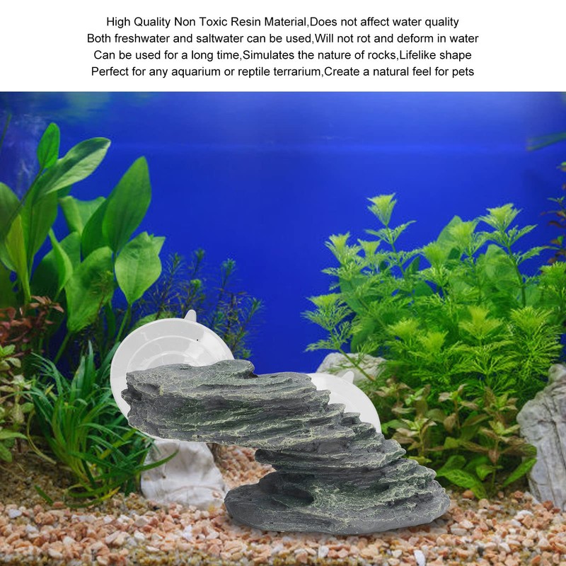 Resin Climbing Platform Realistic Aquarium Rock Ornaments with Suction Cup