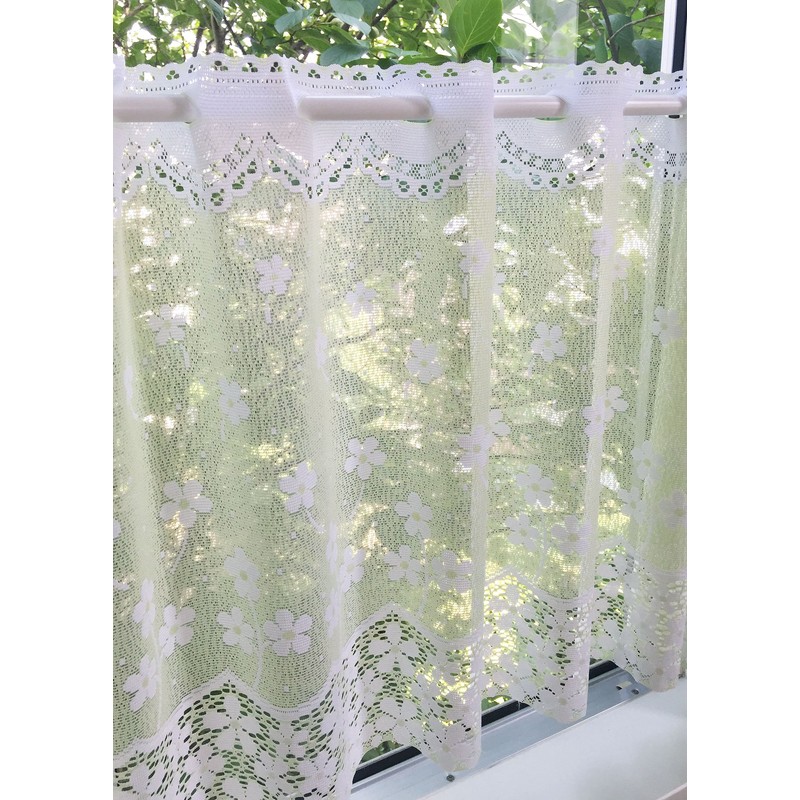 SunnyDayFabric Cafe Curtain, Flower River, Lace, Green, Approx. Width 59.1