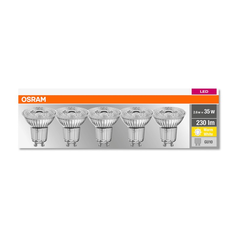 Osram LED Base PAR16, Socket: GU10, Non-Dimmable, Warm White, Replaces