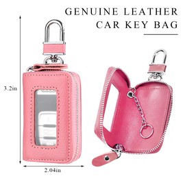 Gasedin Car Key Fob Case, Smart Key Fob Cover with Metal Hook & Transparent Window, Remote Key Fob Case Holder Keyring Zipper Bag (Pink)