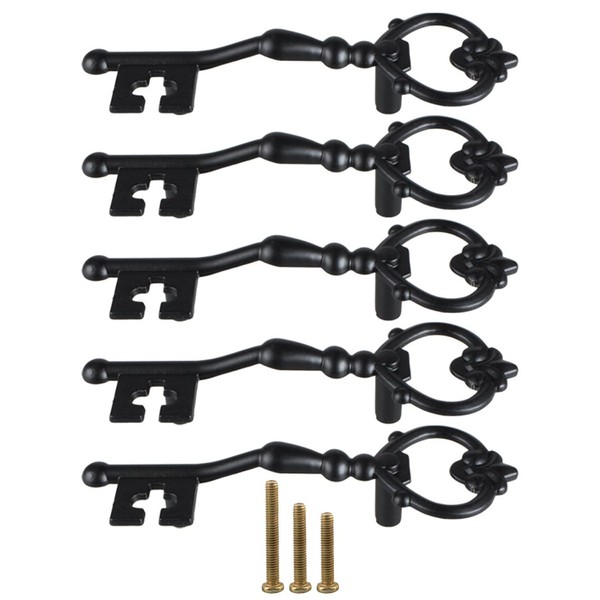 HIZEFSOO 5PCS Key Shape Antique Bronze Pulls Handle Retro Dresser