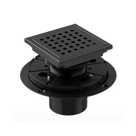HTOH Black Shower Drain 4 Inch with Flange CUPC Certified- Made of 304 Stainless Steel, Square Shower Drain Includes Removable Cover Grid Grate,Thread Adapter, Shower Drain