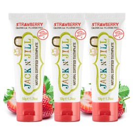 JACK N' JILL Jack N' Jill Natural Toddler Toothpaste for Baby, Kids and Infants 6 Months & Up, Fluoride Free Training Toothpaste for Toddlers 1-3 (1.76 Fl Oz (Pack of 3), Strawberry)
