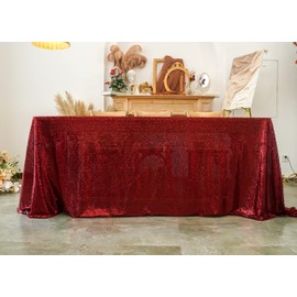 WISPET Sequin Tablecloth 90"x132" Burgundy Party Glitter Tablecloth Rectangular Sequin Table Cover Overlay Glitter Wedding Birthday Reception Decoration Baby Bridal Shower Christmas Decorations
