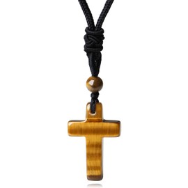 XIANNVXI Cross Necklace for Men Women Cross Pendant Tigers Eye Crystal Necklace Natural Gemstone Adjustable Rope Christian Cross Necklace Men