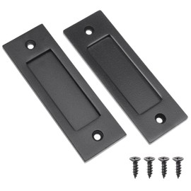 Eco-Fused 2 x Finger Pull Handle for Sliding Doors (Black) with Self-Tapping Screws - 6 Inch Solid Steel Handle with Flat Base