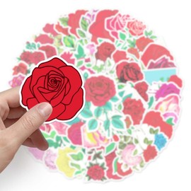 vesaneae 50Pcs Waterproof Vinyl Roses Stickers, 5-8cm Cute Flower Graffiti Stickers, Vinyl Aesthetic Decal for Laptop Phone Water Bottle Skateboard Computer Guitar Helmet Luggage Scrapbook DIY Craft