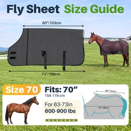 Hsei Horse Fly Sheet Black Mesh Breathable UV Protection Summer Horses Sheet Size 70 Adjustable Fly Protection for Pasture Stable Lightweight Horse Blanket Durable Easy Fit Design