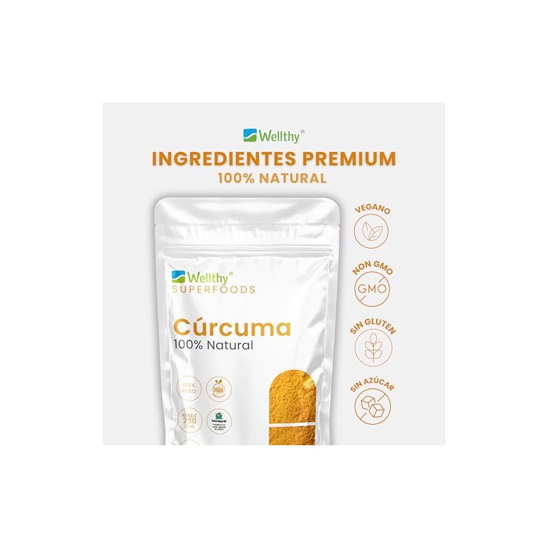 Wellthy Cúrcuma 200 CÁPSULAS 700mg c/u. Solo 1 Cápsula al