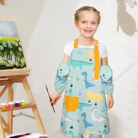 Figarge Children's Apron Adjustable Waterproof Apron Children's Apron with Pockets for 3-10 Years Boys Girls Cooking Apron Children for Kitchen Cooking Grill Baking Painting Party, Animal Forest