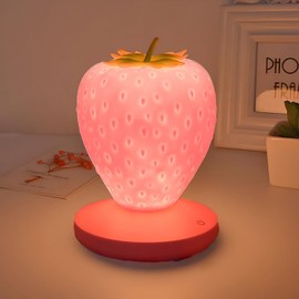 LIFTATAPA Strawberry Night Light, Cute Silicone Strawberry Lamp, LED Cute Night Light Decor, USB Rechargeable Bedside Color Changing Lamp, 3 Modes Touch Lighting for Birthday, Christmas