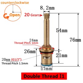 Faucet Ceramic Cartridge Valve, G1/2" Brass Tap Ceramic Disc Cartridges Replacement for Hot Cold Water (Type I1- H76mm)