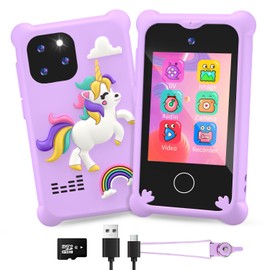 CKATE Kids Toy Phone for Girls, Portable Fake Phone Toy with 2.8 Inches Touchscreen, Dual Camera Unicorn Birthday Gifts for 3 4 5 6 7 8 9 10 11 12 Years Old Girls - Dream Purple