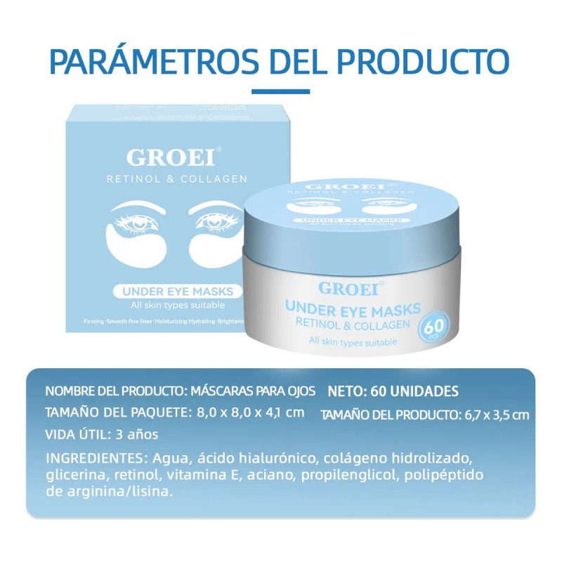 Parches Antiojeras De Colageno Reduce Ojos Cansados 60 Pcs Tipo