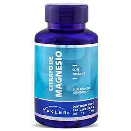 MAGNESIO - Maklen Citrato de Magnesio con Omega 3 - Apoyo al Sistema Muscular y Nervioso - Capsulas Veganas Vcaps® de 1,000 mg