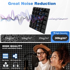 FONESO Acoustic Panels, High Density Soundproof Foam Panels for Walls, Sound Absorbing Panels, Acoustic Foam Panels Fire Resistant for Studio Recording (Black, 2"x12"x12" 48Pack)