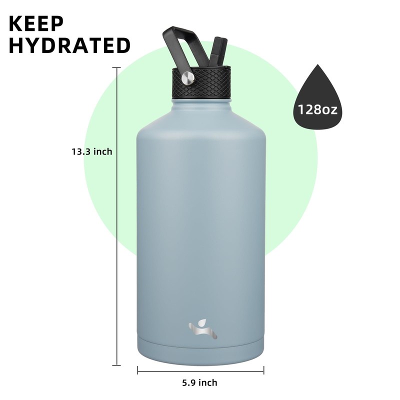 Konokyo Gallon Insulated Water Bottle with Straw,128 oz 3 Lids