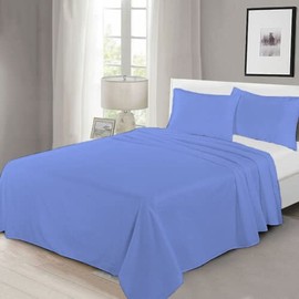 100% Egyptian Cotton Flat Sheet Super Soft Breathable Hypoallergenic Easy Care 200 Thread Count Bed Flat Sheet Hotel Quality Bedding Set (Blue, Single)