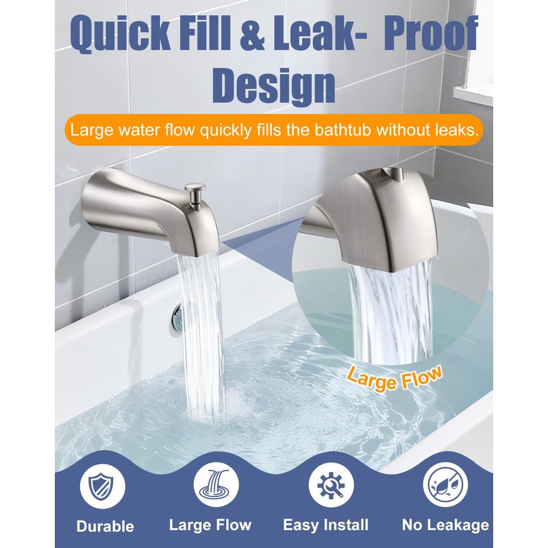 Fosenlion Universal Bathtub Tub Spout with Diverter, Wall Front Mount